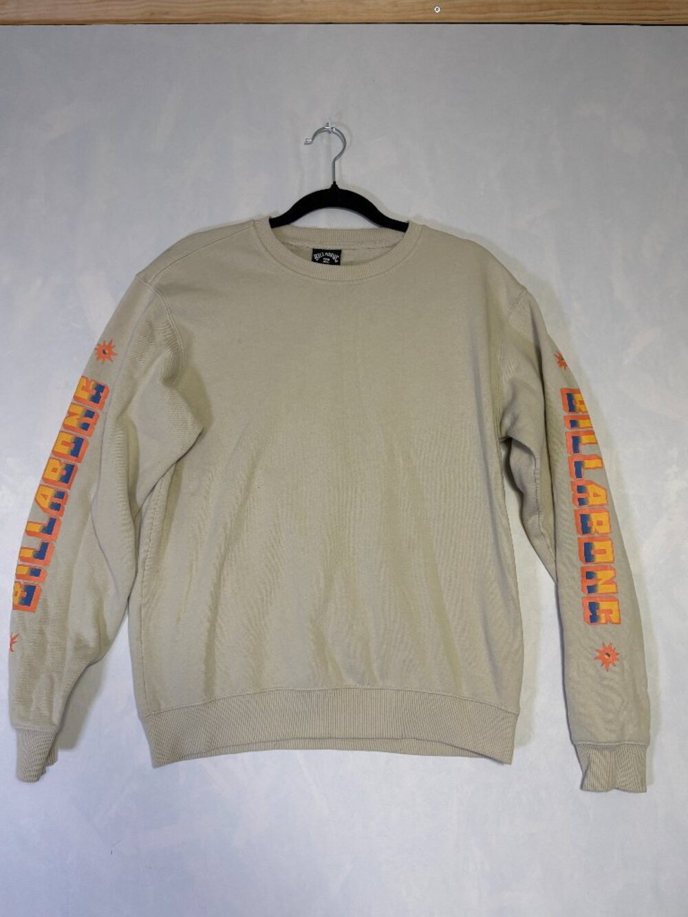 Billabong Men’s Small Crewneck Sweatshirt Beige Palm Tree Graphic